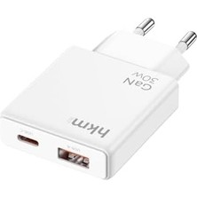 Depo Store Extra Slım Gan 30W Usb-A ve Type-C Çift Portlu Hızlı Şarj Aleti, Ultra Ince Güç Adaptörü, Beyaz