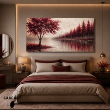 Gaagart Bordo Manzara Temalı Kanvas Duvar Tablosu 120x60 cm Soyut Yağlı Boya Görünümlü Tek Parçalı