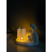 Todekora Romantik Aile Figürlü Ev Tasarımlı Dekoratif Mumluk-Tealight Mumluk Seti