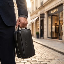 ABESS Premium Hakiki Deri Erkek El Çantası - Siyah Lüks Clutch (A5516S) | Günlük & Seyahat