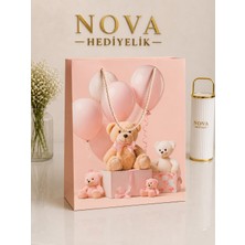Nova Lüks 10'lu Karton Hediye Çantası Seti – Ayıcık ve Balon Detaylı Premium Tasarım