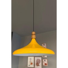 UltraMint 45 cm Sarı Ahşap Boncuklu Sarkıt Avize, Salon ve Mutfak Için Şık Aydınlatma