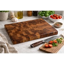 NeFizzDoğa Kestane Ağacından El Yapımı End Grain Kesme Tahtası, Kalın Profesyonel Doğrama Tahtası [40X30X4 Cm])