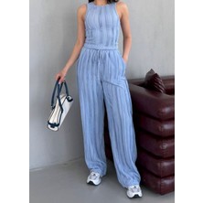 Rose Tml Giyim Kadın Sıfır Kol Bluz Bol Paça Pantolon Takım