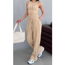 Rose Tml Giyim Kadın Sıfır Kol Bluz Bol Paça Pantolon Takım