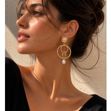 Wish&Moon Kadın Incili Gold Halka Küpe Büyük Boy
