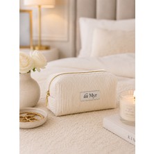 La Myr Ivory Cream Özel İtalyan Kadife Makyaj Çantası