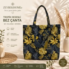 Zeybek Home Altın Yaprak Desenli Omuz Çantası – Şık Tasarımlı Büyük Boy Günlük ve Plaj Çantası