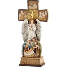 Depo Store Ayakta Duran Haç Melek ve Kutsal Aile Reçine Heykelcik, 35 cm