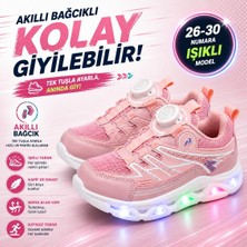 Promax Akıllı Bağcıklı Işıklı Çocuk Spor Ayakkabı Pembe 26-30 Kolay Giyilebilir