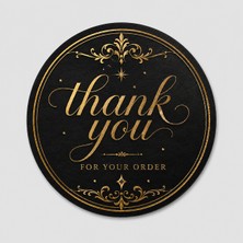 Papelia Siyah Gold Thank You Yuvarlak Etiket – Şık Paketleme ve Teşekkür Stickerı 4x4 cm