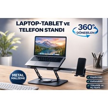 Rose Teknoloji 2si 1 Arada Metal 360 Dönebilen Laptop Tablet+Telefon Standı Katlanabilir Ayarlanabilir Başlıklı Kaymaz Tabanlı Çok Amaçlı Stand