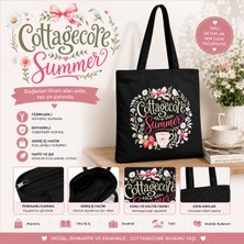 Tişört Kodu Cottagecore Summer Fermuarlı Gabardin Tote Çanta – Çiçek Desenli Günlük Omuz Çantası