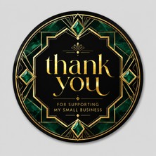 Papelia Siyah Yeşil Gold Thank You Yuvarlak Etiket – Premium Paketleme ve Teşekkür Stickerı 4x4 cm