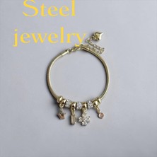Mimoza Accessories Charmlı Taşlı Çelik Bileklik