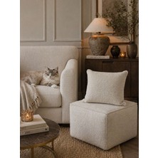 Zeybek Home Premium Krem Bouclé Dokulu Dekoratif Kırlent Kılıfı