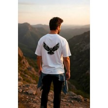 Windy Island Erkek Bisiklet Yaka Ön ve Sırt Kartal Baskılı Oversize T-Shirt
