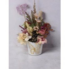 Florivya Kelebek Desenli Saksıda Happy Mother's Day Yapay Çiçek Aranjmanı Anneye Hediye Dekoratif Tasarım