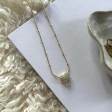 Zirkon Taşlı Kalp 14K Çelik Kolye