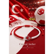 Crystal Atelier Kırmızı Beyaz Ay Yıldız Makrome Taraftar Bileklik El Yapımı Ayarlanabilir Unisex