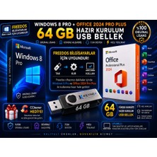Microsoft Windows 8 Pro + Office 2024/2026 Pro Plus | 64 GB Bootable USB Freedos Uygun