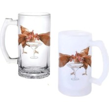Ghostbastır Design Alkolik Tavuklar Kulplu Bira Bardağı Buzlu Veya Şeffaf Seçenekli 004