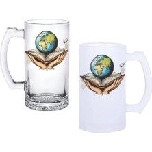 Ghostbastır Design Dünya Kulplu Bira Bardağı Buzlu Veya Şeffaf Seçenekli 054