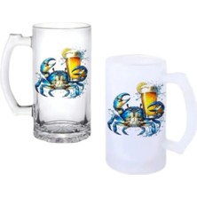 Ghostbastır Design Mavi Yengeç Kulplu Bira Bardağı Buzlu Veya Şeffaf Seçenekli 0154