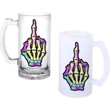 Ghostbastır Design Iskelet Orta Parmak Kulplu Bira Bardağı Buzlu Veya Şeffaf Seçenekli 0116