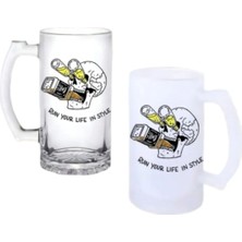 Ghostbastır Design Kurukafa Bowl Kulplu Bira Bardağı Buzlu Veya Şeffaf Seçenekli 0150