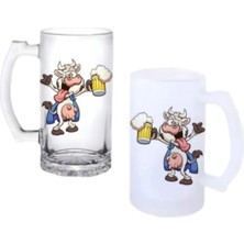 Ghostbastır Design Sarhoş Inek Kulplu Bira Bardağı Buzlu Veya Şeffaf Seçenekli 0192