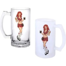 Ghostbastır Design Bar Girl Kulplu Bira Bardağı Buzlu Veya Şeffaf Seçenekli 022