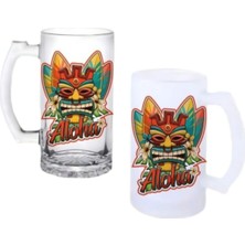 Ghostbastır Design Aloha Kulplu Bira Bardağı Buzlu Veya Şeffaf Seçenekli 009