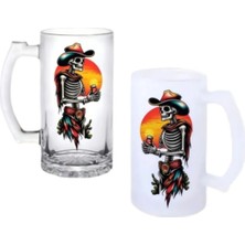 Ghostbastır Design Kovboy Iskelet Kulplu Bira Bardağı Buzlu Veya Şeffaf Seçenekli 0147