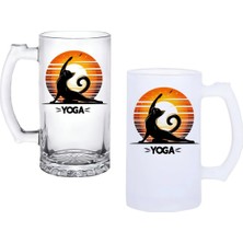 Ghostbastır Design Kedi Yoga Kulplu Bira Bardağı Buzlu Veya Şeffaf Seçenekli 0137