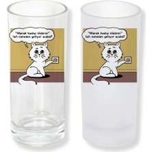 Ghostbastır Design Meraklı Kedi Buzlu / Buzsuz Seçenekli Rakı Bardağı – 1 Adet Şık Sunum Bardağı 0122