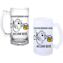 Ghostbastır Design Tövbekar Balık Kulplu Bira Bardağı Buzlu Veya Şeffaf Seçenekli 0236