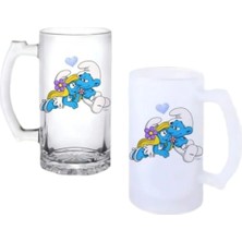 Ghostbastır Design Şirinler Kulplu Bira Bardağı Buzlu Veya Şeffaf Seçenekli 0223