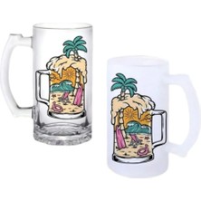 Ghostbastır Design Palm Beach Kulplu Bira Bardağı Buzlu Veya Şeffaf Seçenekli 0175