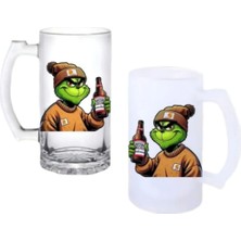 Ghostbastır Design Grinch Kulplu Bira Bardağı Buzlu Veya Şeffaf Seçenekli 083