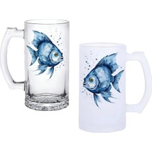 Ghostbastır Design Balıklı Kulplu Bira Bardağı Buzlu Veya Şeffaf Seçenekli 021