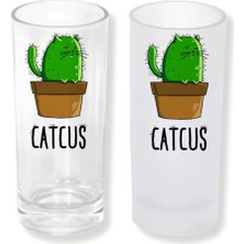 Ghostbastır Design Kedi Kaktüs Buzlu / Buzsuz Seçenekli Rakı Bardağı – 1 Adet Şık Sunum Bardağı 0154