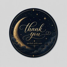 Papelia Ay Yıldız Temalı Thank You Yuvarlak Etiket – Şık Paketleme ve Teşekkür Stickerı 4x4 cm