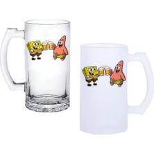 Ghostbastır Design Sünger Bob Kulplu Bira Bardağı Buzlu Veya Şeffaf Seçenekli 0221