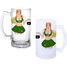 Ghostbastır Design Irish Pub Girl Kulplu Bira Bardağı Buzlu Veya Şeffaf Seçenekli 0110