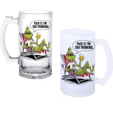 Ghostbastır Design Grinch Kulplu Bira Bardağı Buzlu Veya Şeffaf Seçenekli 084