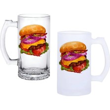 Ghostbastır Design Hamburger Kulplu Bira Bardağı Buzlu Veya Şeffaf Seçenekli 096