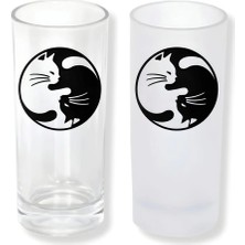 Ghostbastır Design Kedi Yin Yang Buzlu / Buzsuz Seçenekli Rakı Bardağı – 1 Adet Şık Sunum Bardağı 0115