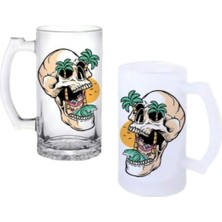 Ghostbastır Design Kurukafa Kulplu Bira Bardağı Buzlu Veya Şeffaf Seçenekli 0149