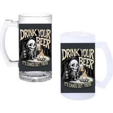 Ghostbastır Design Kaos Her Yerde Kulplu Bira Bardağı Buzlu Veya Şeffaf Seçenekli 0127